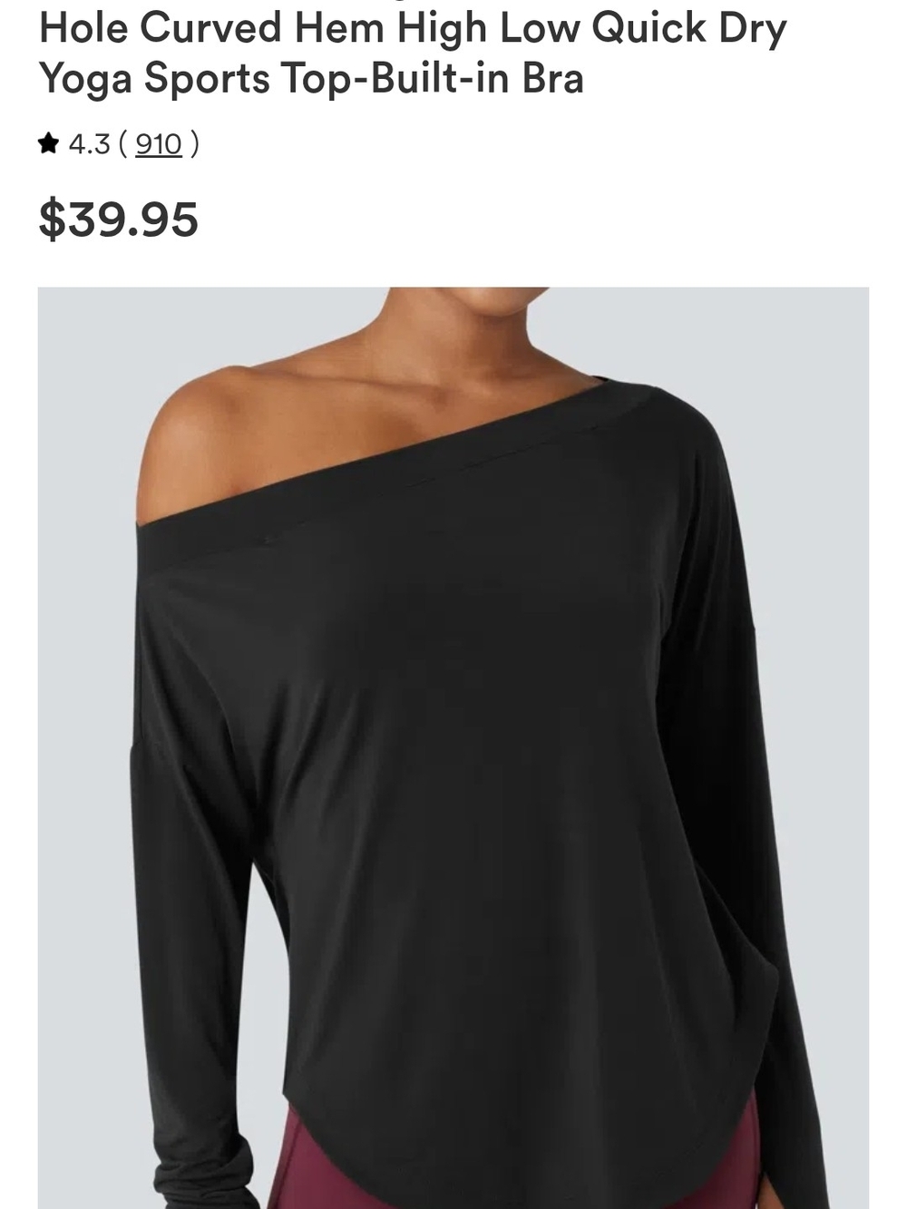 Off-Shoulder Halara Yoga Top with Built-In Bra